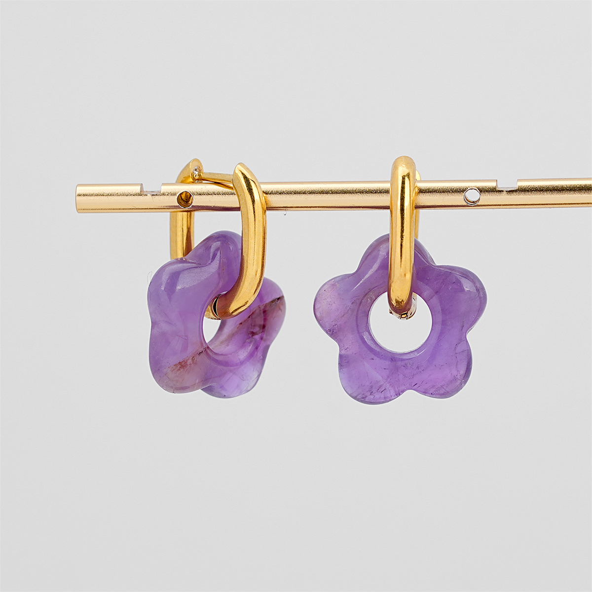 Dainty Gold Hoop Earrings with Colorful Stone Flowers Charms