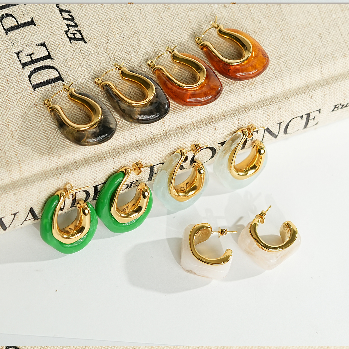 Contemporary Asymmetrical Earrings With Artistic Resin Effect