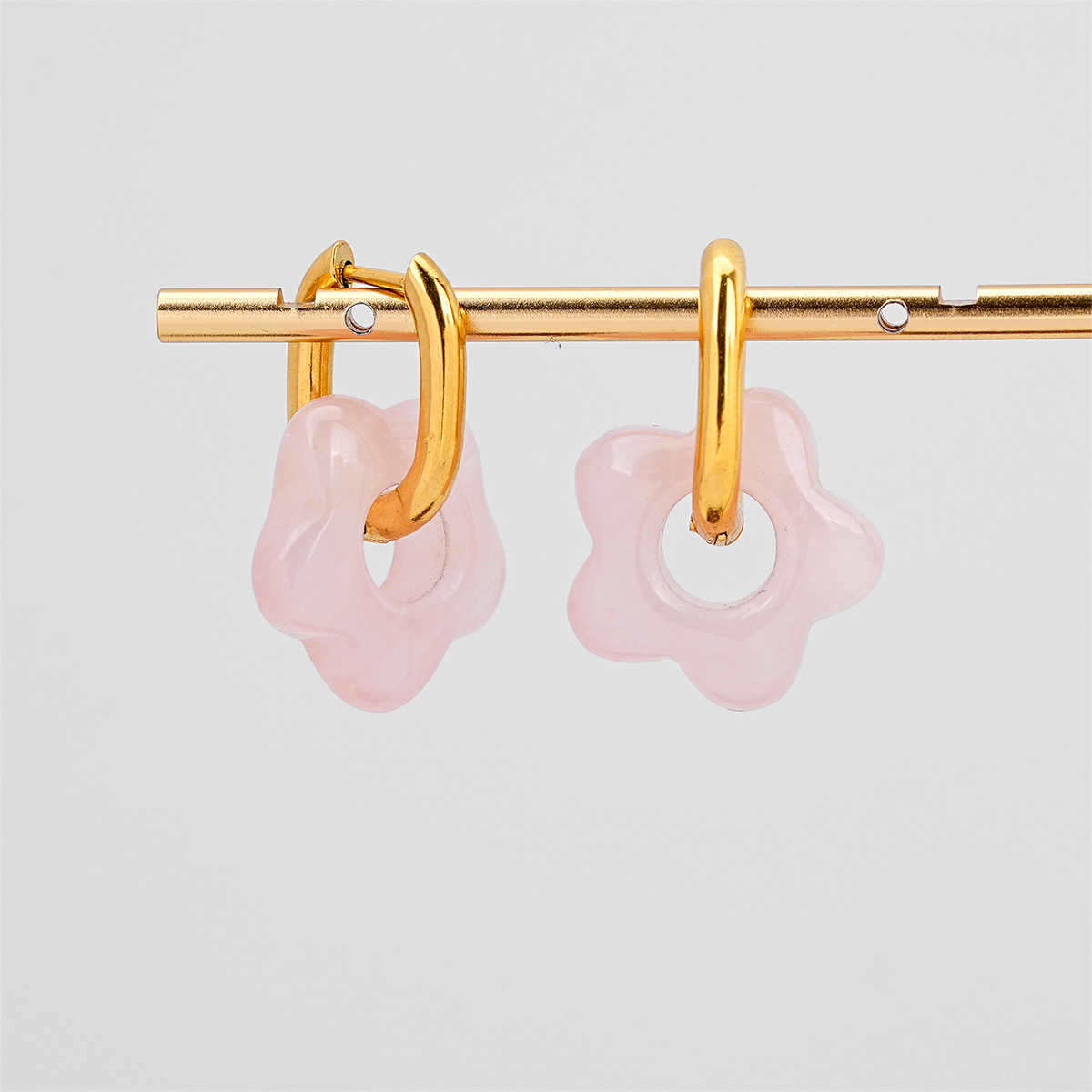 Dainty Gold Hoop Earrings with Colorful Stone Flowers Charms