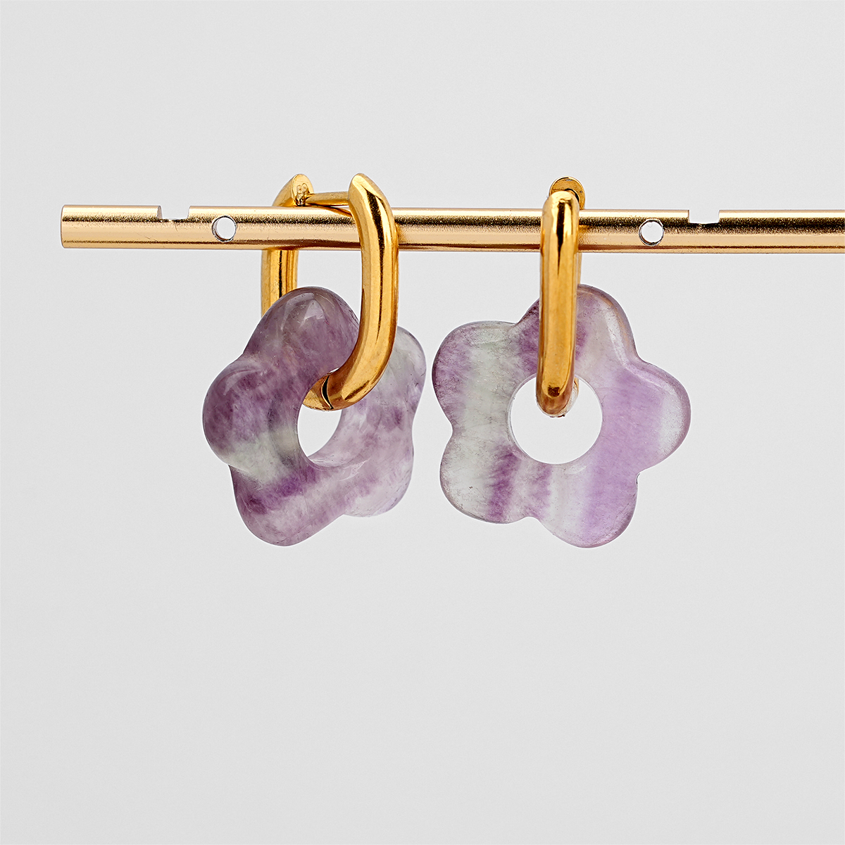 Dainty Gold Hoop Earrings with Colorful Stone Flowers Charms