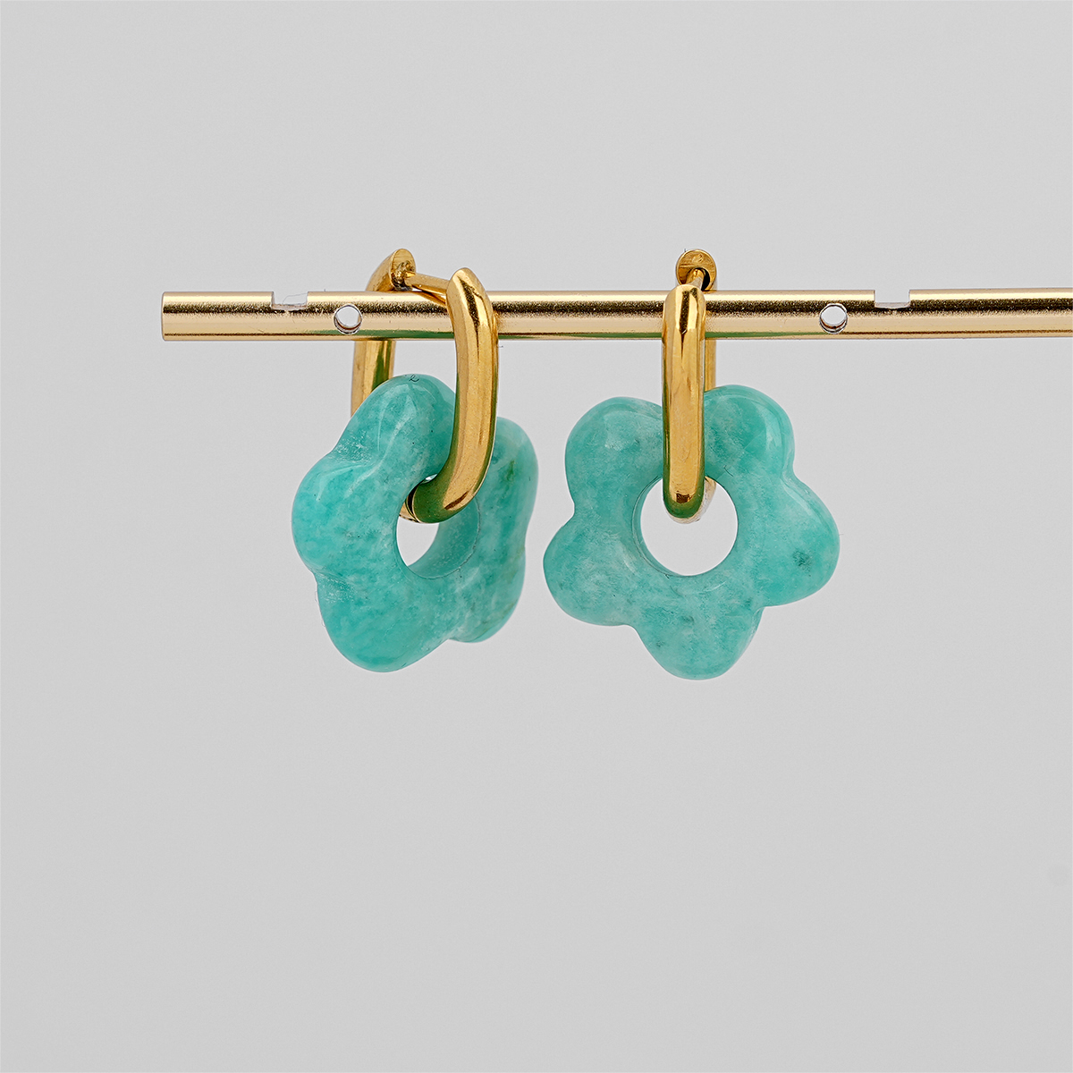 Dainty Gold Hoop Earrings with Colorful Stone Flowers Charms