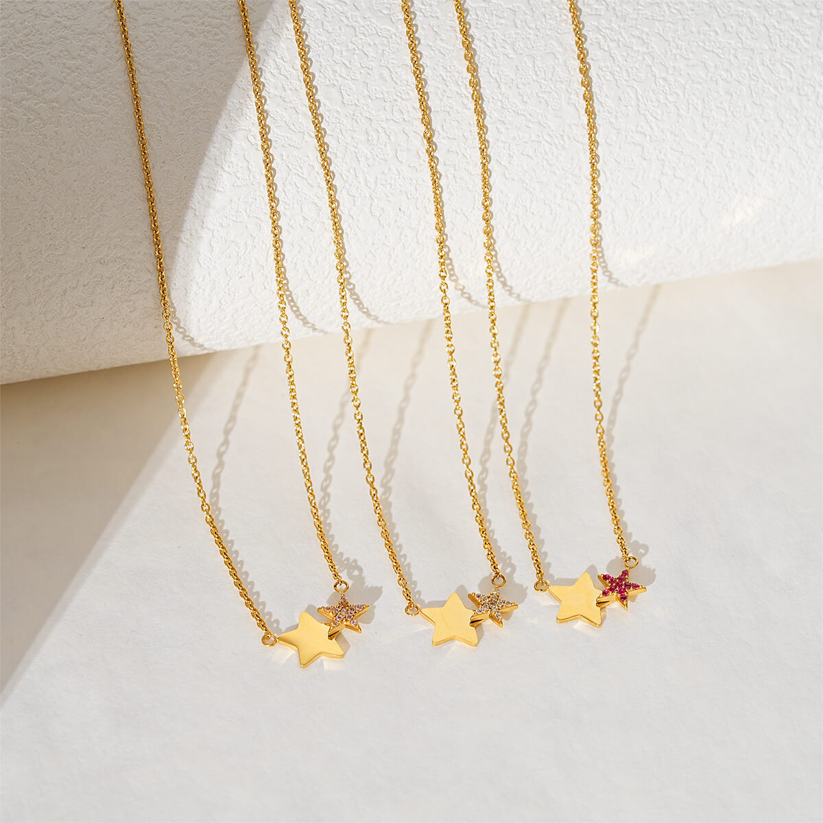 Justop Fashion Jewelry | Trendy Cubic Zirconia Double Star Necklace In 18K Gold Trendy Cubic Zirconia Double Star Necklace In 18K Gold