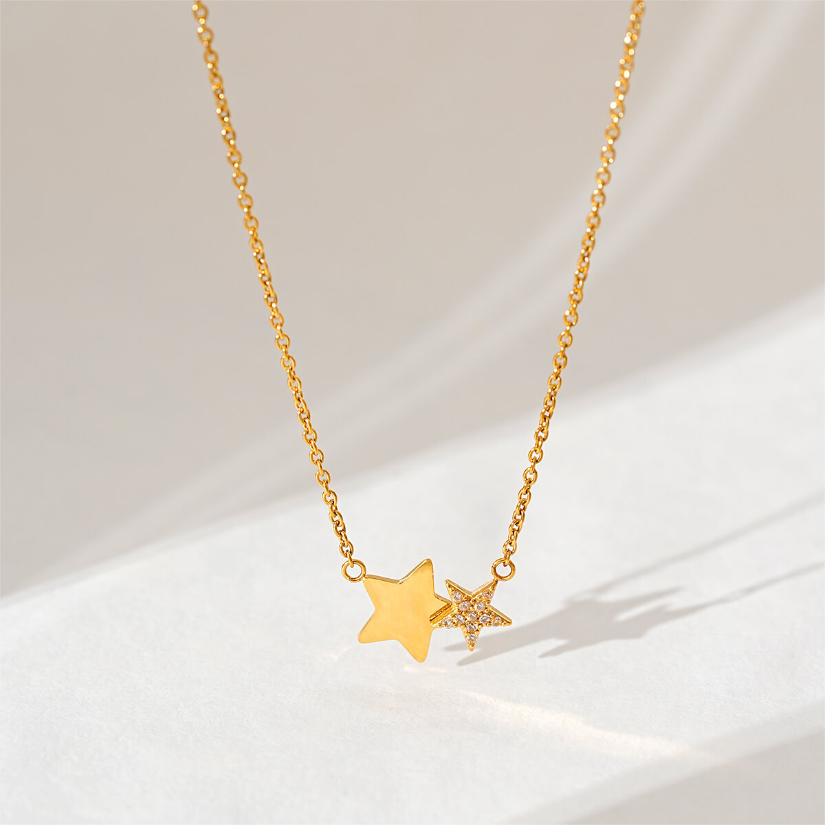 Justop Fashion Jewelry | Trendy Cubic Zirconia Double Star Necklace In 18K Gold Trendy Cubic Zirconia Double Star Necklace In 18K Gold