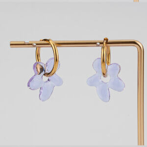 Colorful Glass Flower Earrings with 18K Gold Plated Hoops