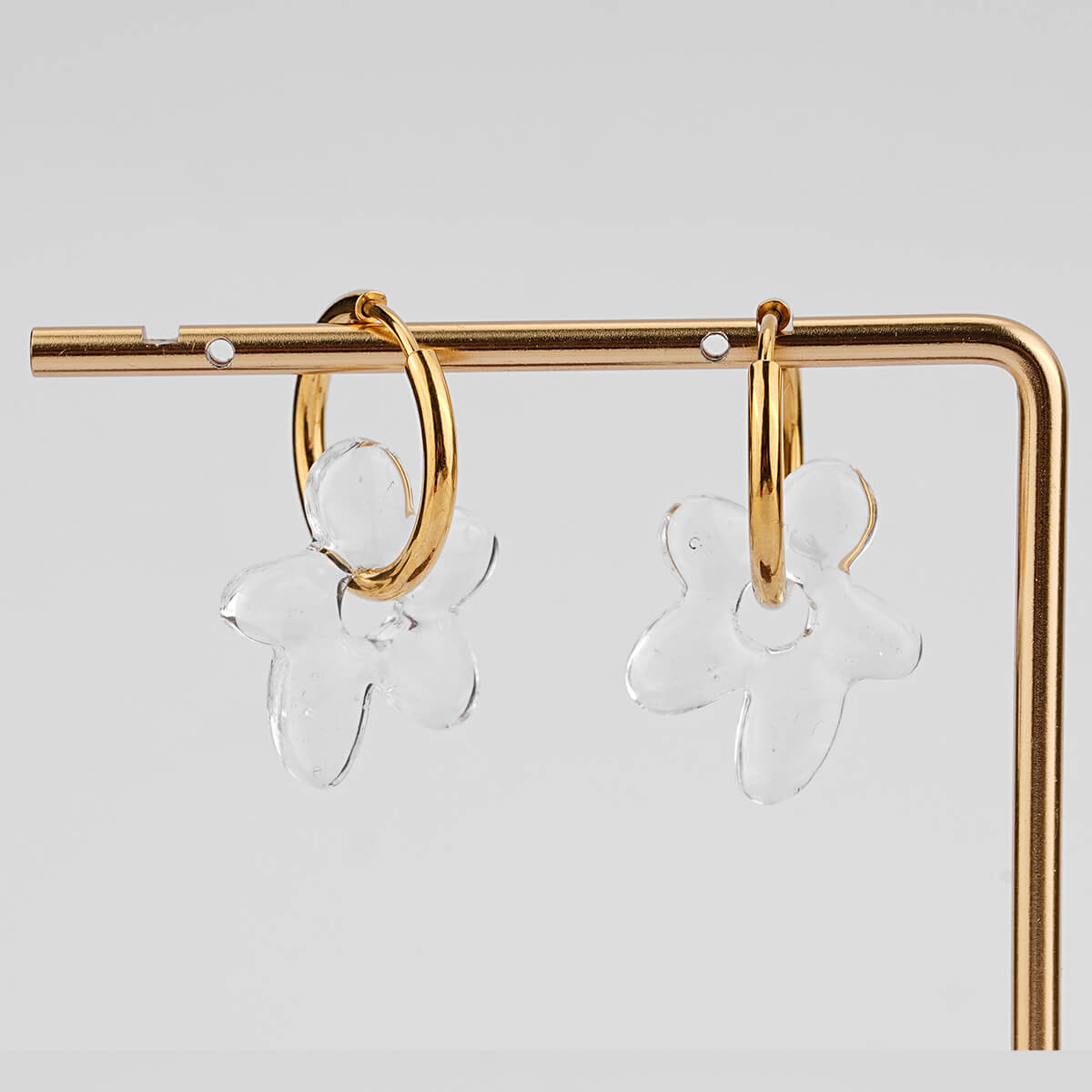 Colorful Glass Flower Earrings with 18K Gold Plated Hoops