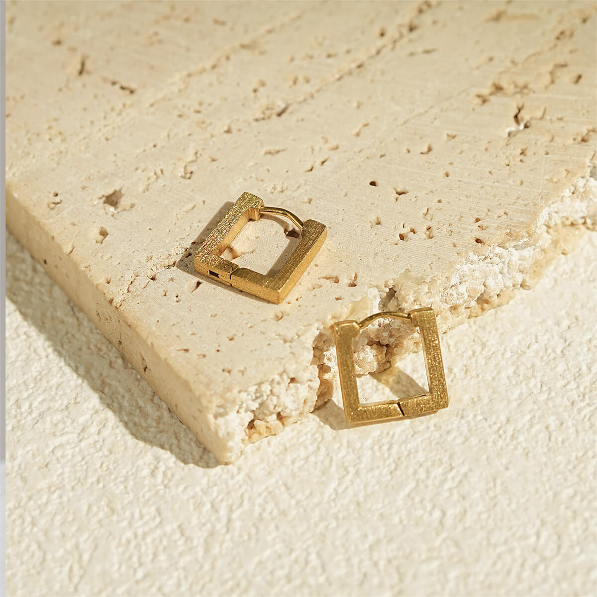 Minimalist Brushed 18K Gold Geometric Hoop Earring Collection