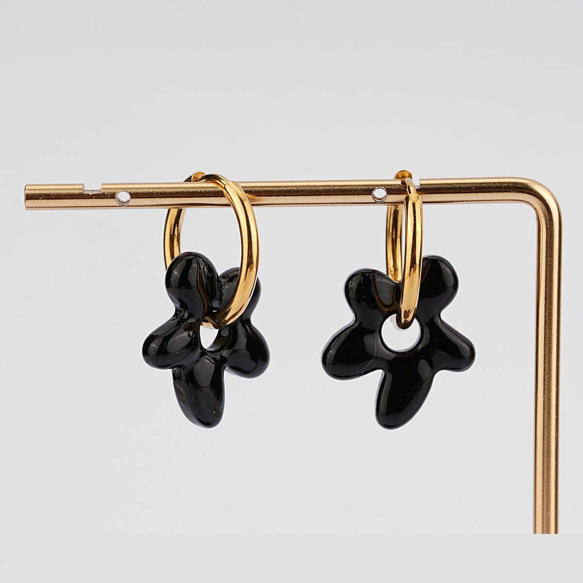 Colorful Glass Flower Earrings with 18K Gold Plated Hoops