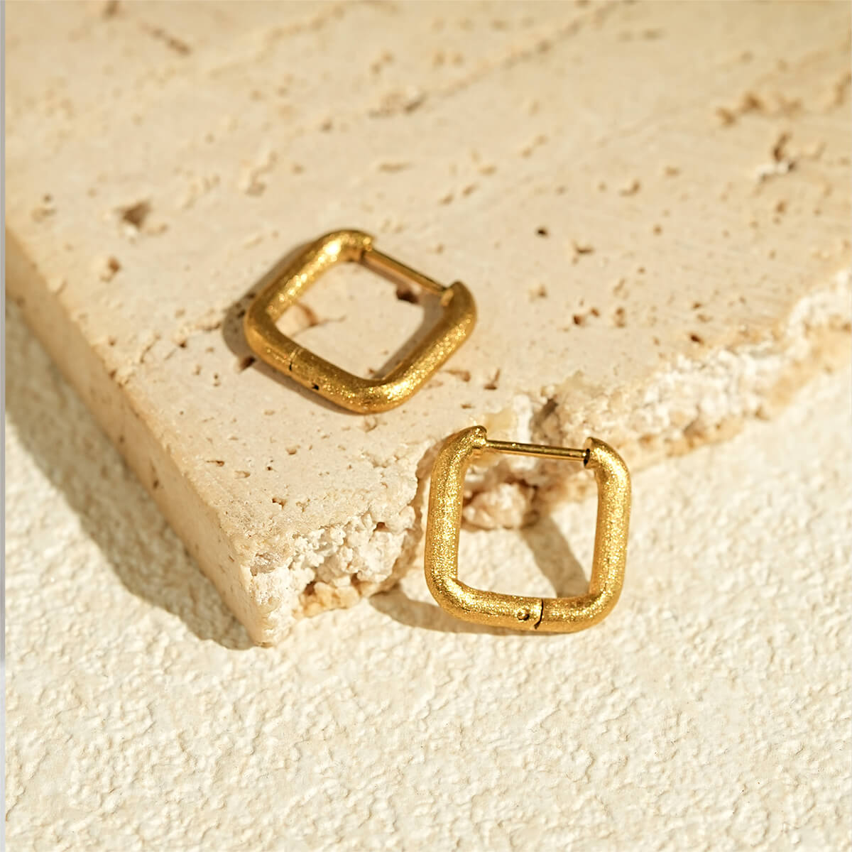 Minimalist Brushed 18K Gold Geometric Hoop Earring Collection