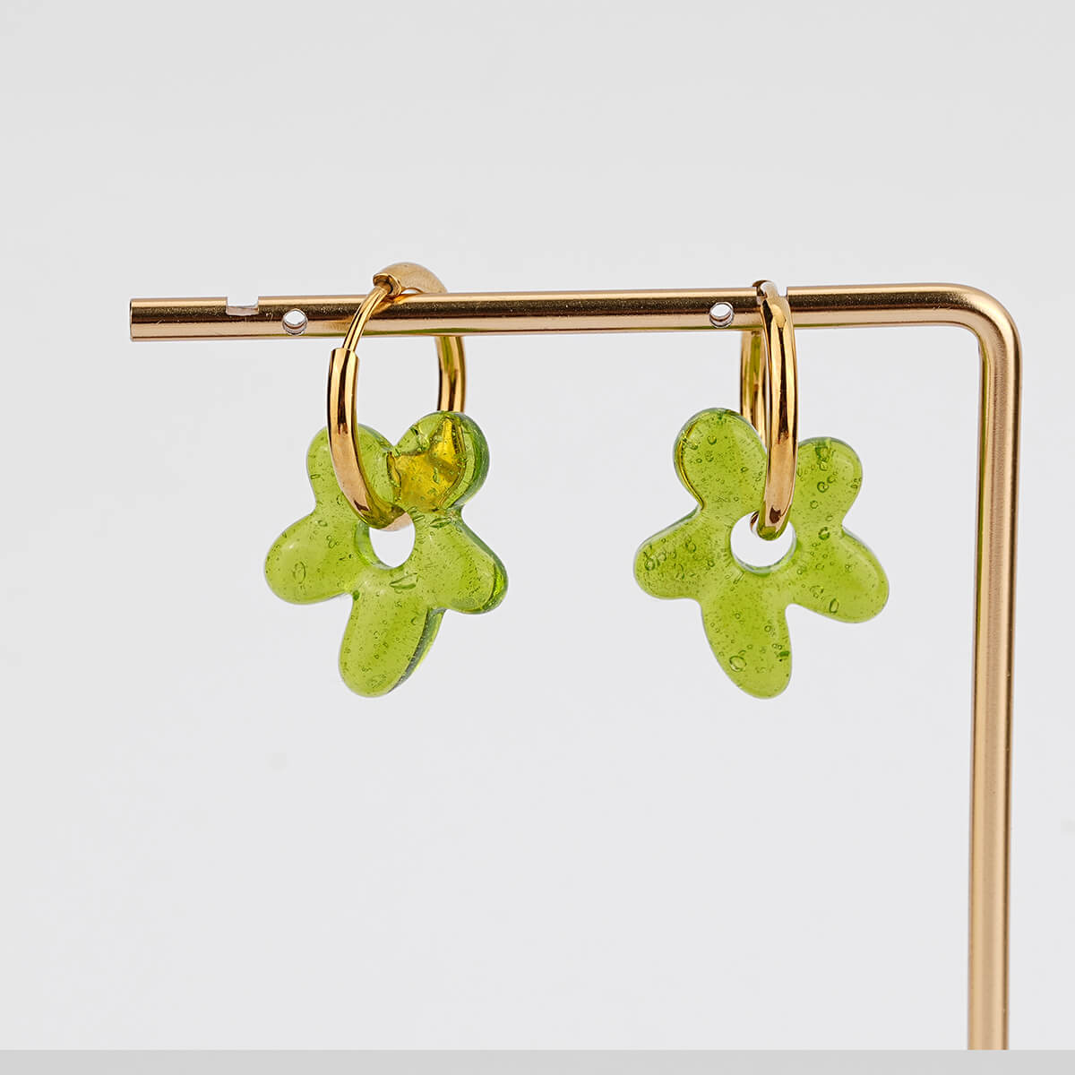Colorful Glass Flower Earrings with 18K Gold Plated Hoops