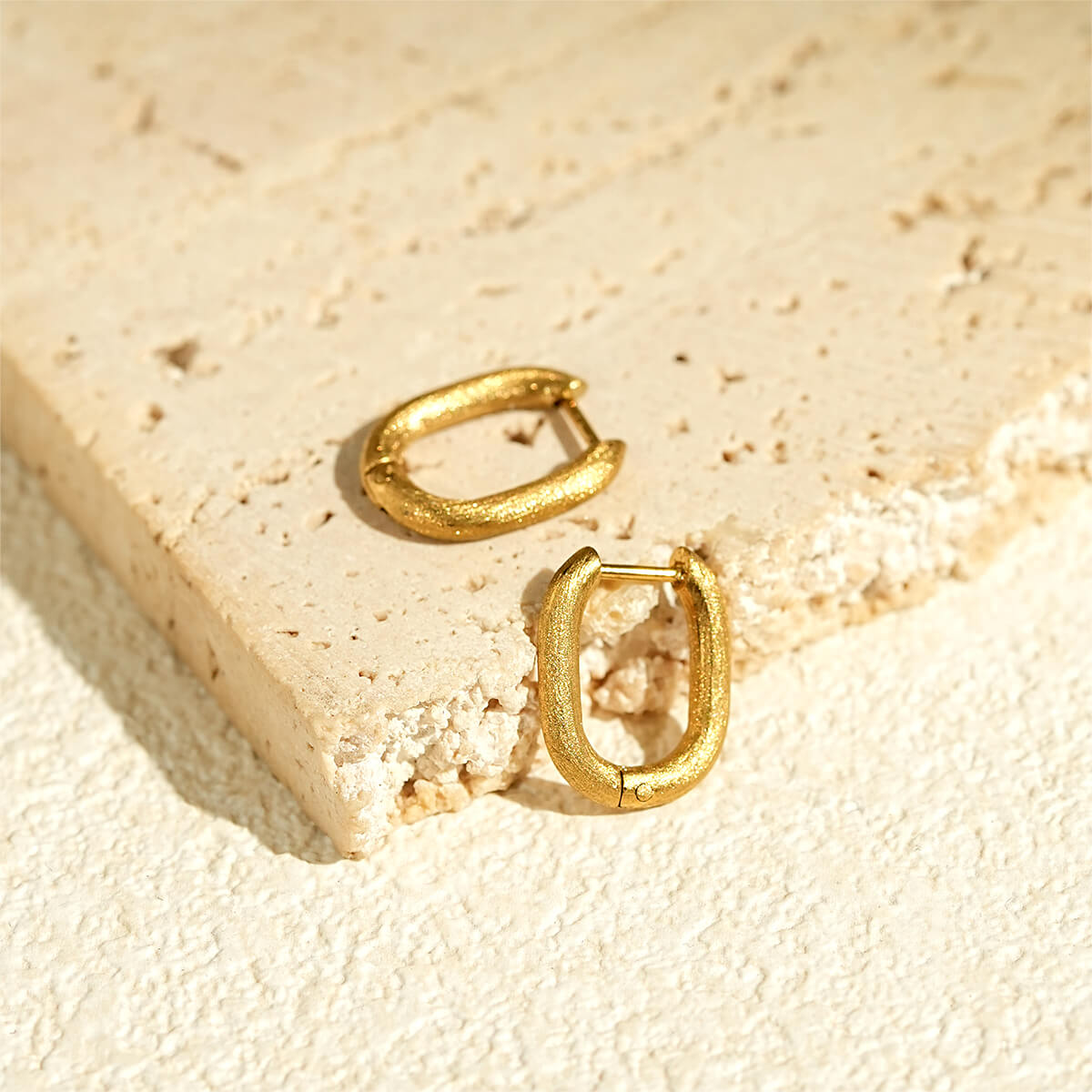 Minimalist Brushed 18K Gold Geometric Hoop Earring Collection