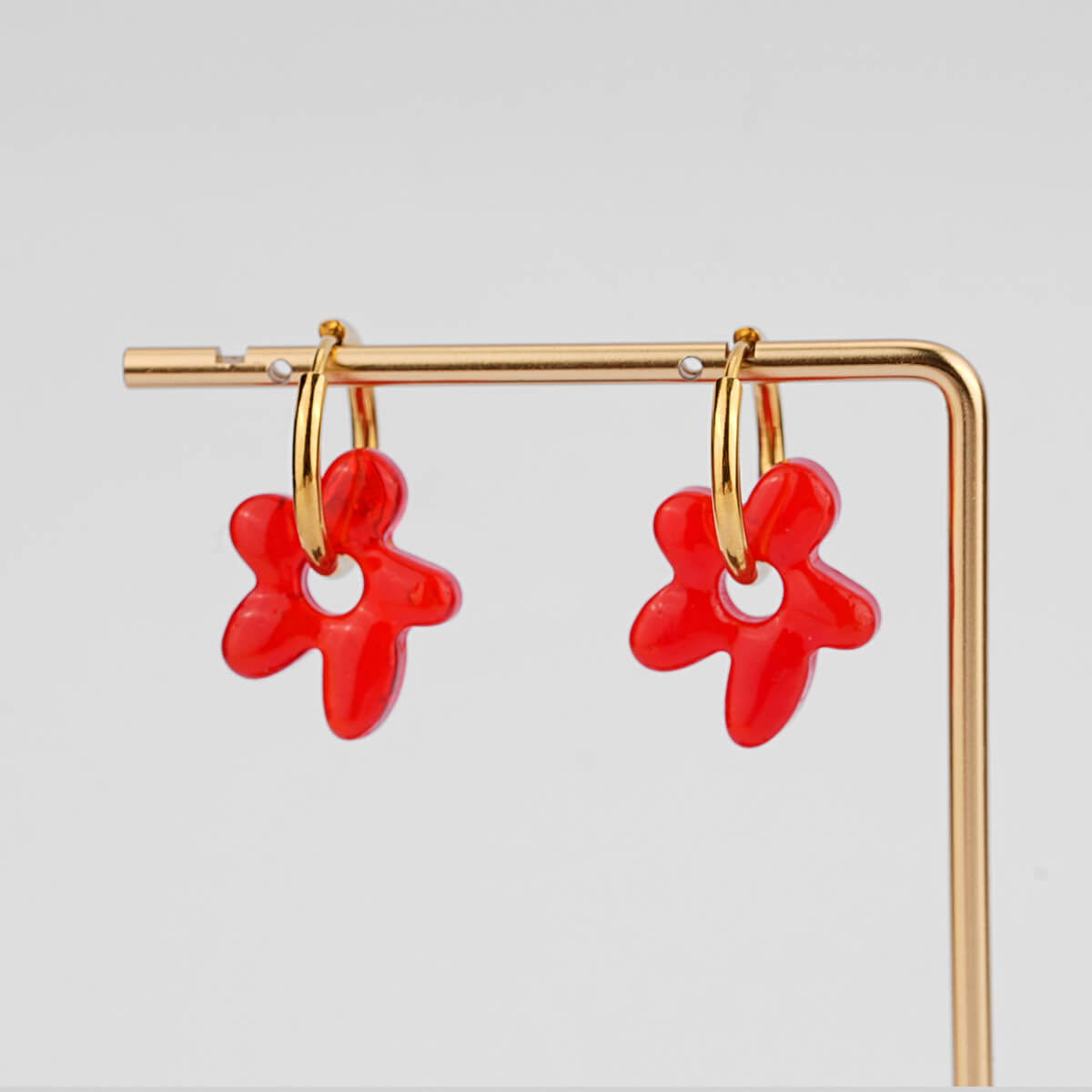 Colorful Glass Flower Earrings with 18K Gold Plated Hoops