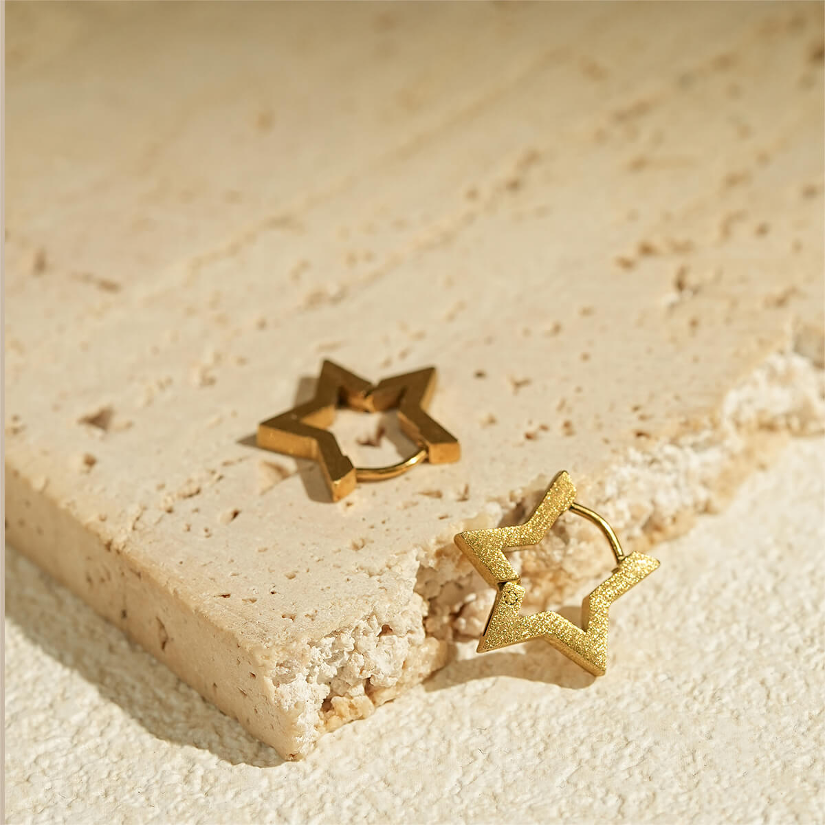 Minimalist Brushed 18K Gold Geometric Hoop Earring Collection