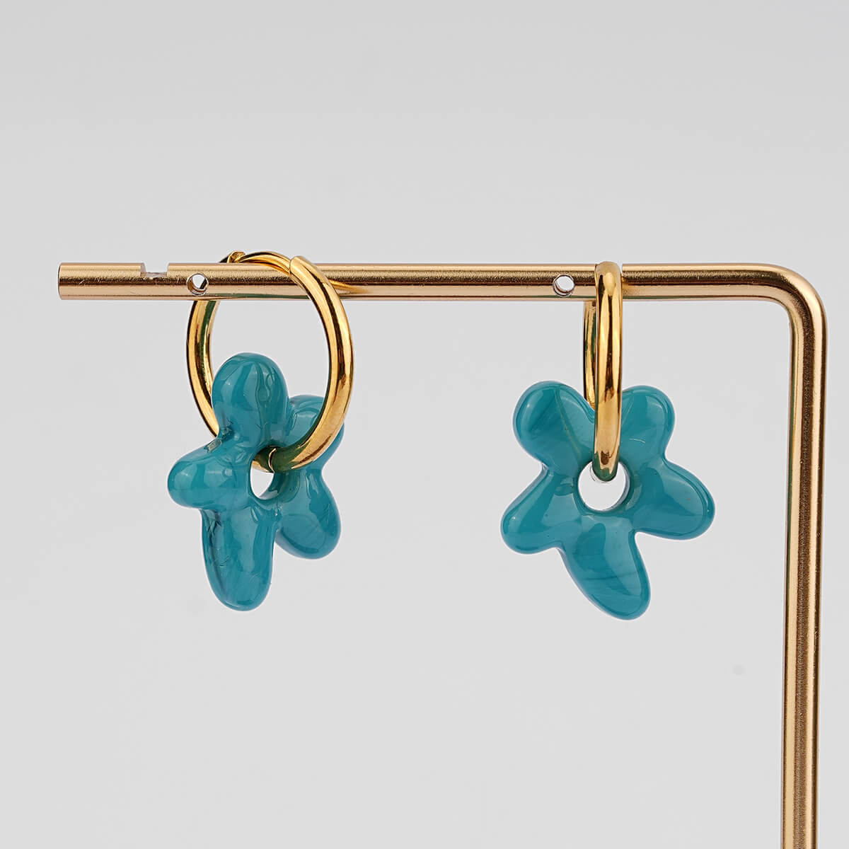 Colorful Glass Flower Earrings with 18K Gold Plated Hoops