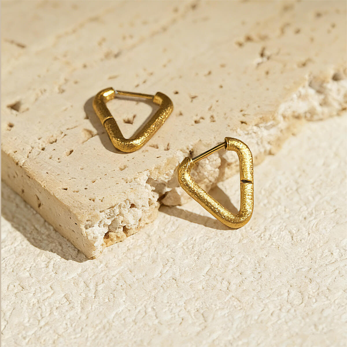 Minimalist Brushed 18K Gold Geometric Hoop Earring Collection