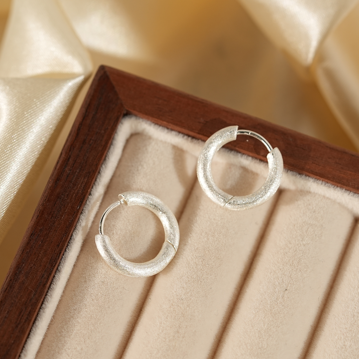 Minimalist Brushed Silver Hoop Earrings In Oval and Round Design