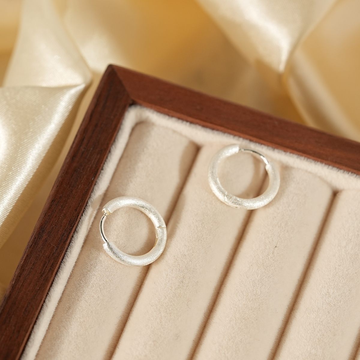 Minimalist Brushed Silver Hoop Earrings In Oval and Round Design