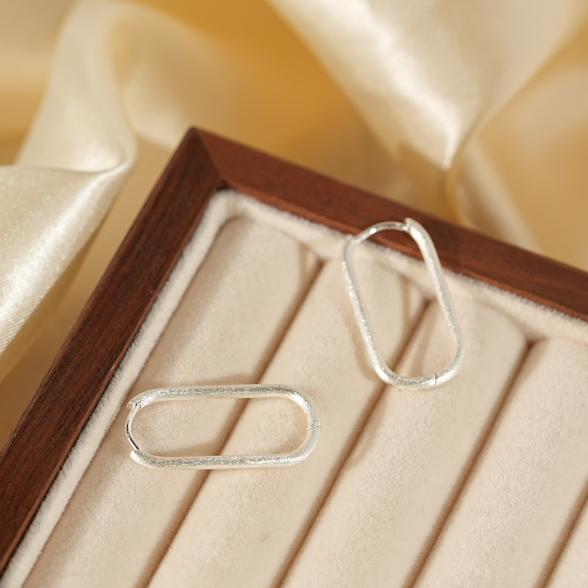 Minimalist Brushed Silver Hoop Earrings In Oval and Round Design