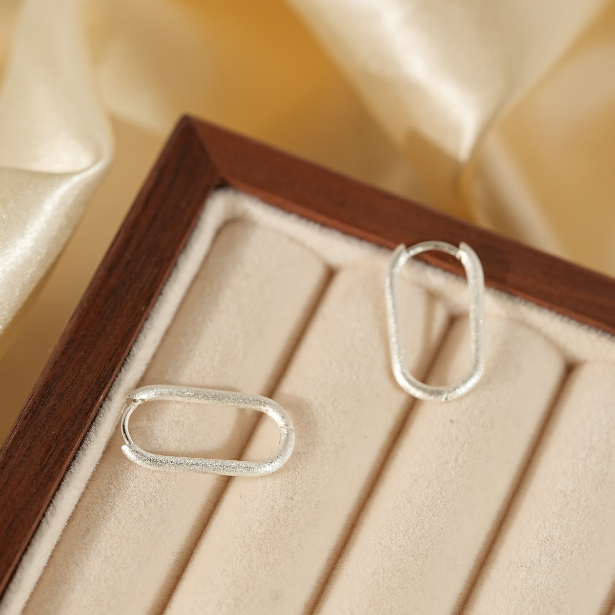 Minimalist Brushed Silver Hoop Earrings In Oval and Round Design