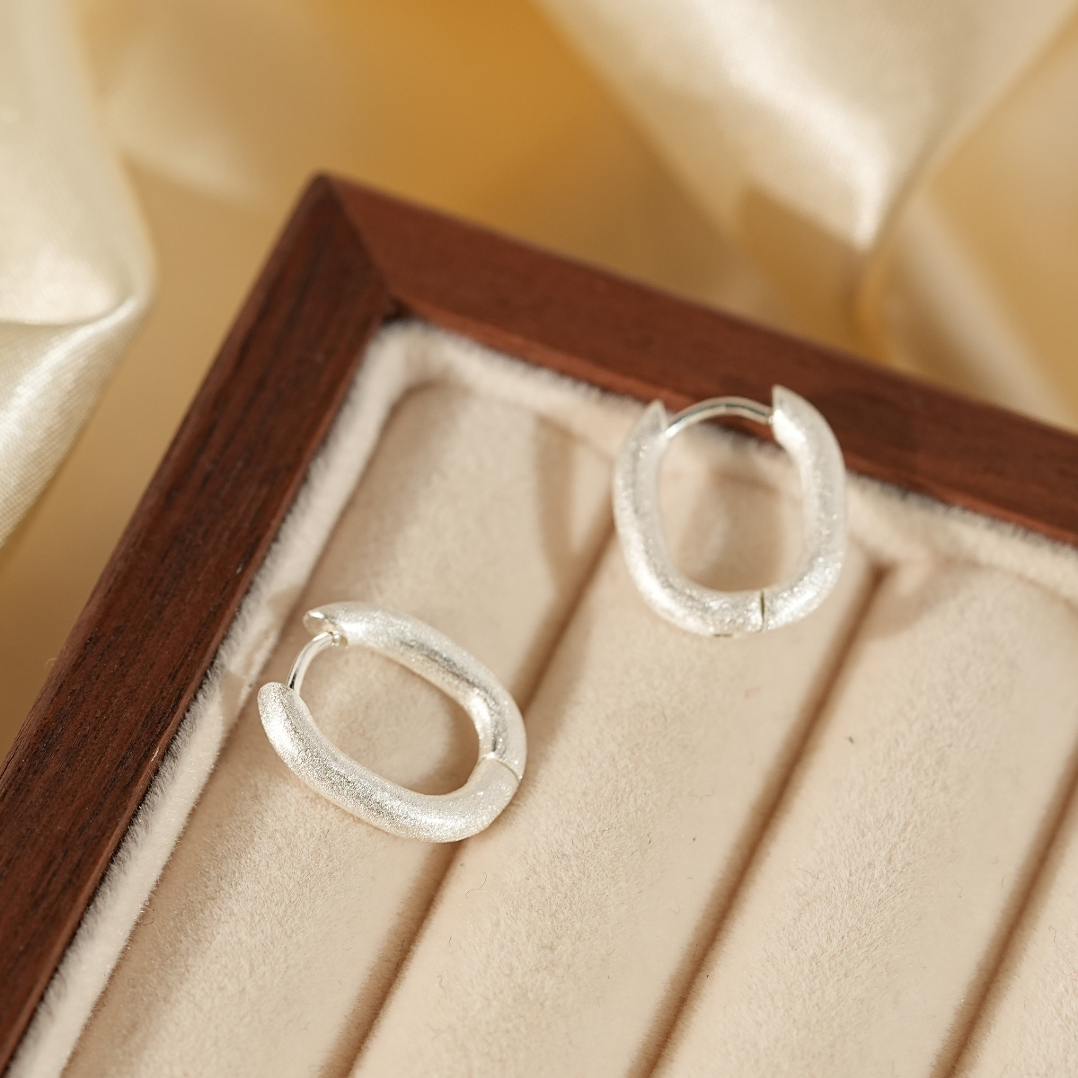 Minimalist Brushed Silver Hoop Earrings In Oval and Round Design