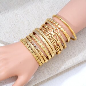 Thin Gold Bangle Bracelet Set With Mixed Textures