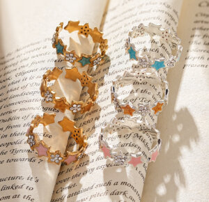 Trendy Stainless Steel Star Ring with Colorful Enamel Design