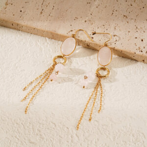 18k Gold Plated Natural Stone Asymmetrical Dangle Earrings