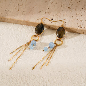 18k Gold Plated Natural Stone Asymmetrical Dangle Earrings