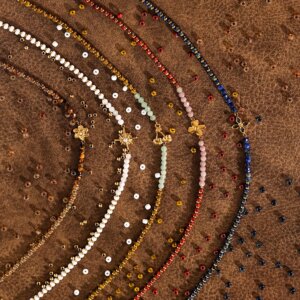 Asymmetric Natural Stone Beaded Necklace Collection with Charm Detail