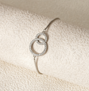 Box Chain Adjustable Interlocking Circle Bracelet With Cubic Zirconia