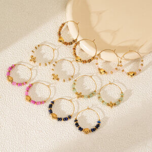 Dainty Natural Stone Hoop Earrings with Custom Charm Designs