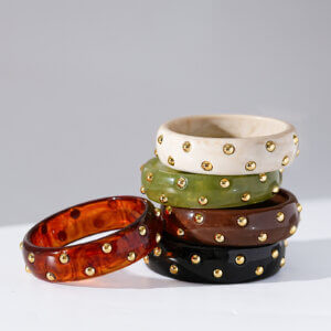 Vintage Resin Style Acrylic Bangle Bracelet with Gold Stud Detail