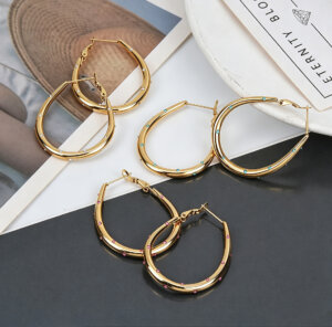 Elegant 18K Gold Hoop Earrings with Rhinestone Accents