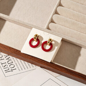 Modern Gold Plated Hoop Earrings With Natural Stone Design