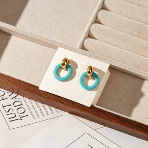 Modern Gold Plated Hoop Earrings With Natural Stone Design