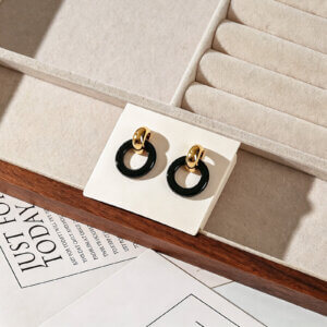 Modern Gold Plated Hoop Earrings With Natural Stone Design