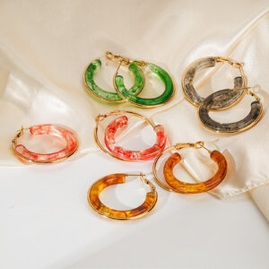 Geometric Lucite Hoop Earrings With Interchangeable Inner Layer