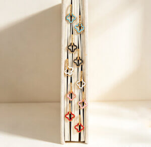 Enamel Four Leaf Clover Hoop Earrings Double Layer Design