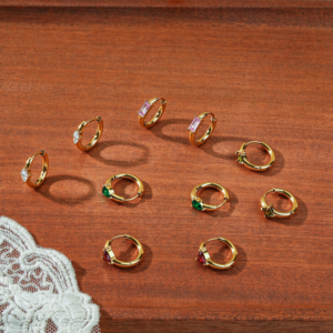 Colorful Cubic Zirconia Hoop Earrings in 18K Gold Plated Stainless Steel