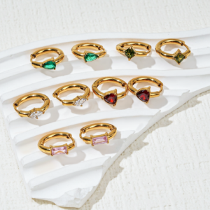Colorful Cubic Zirconia Hoop Earrings in 18K Gold Plated Stainless Steel