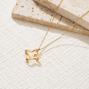18K Gold Plated Stainless Steel Necklace with Sculptural Pendants