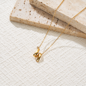18K Gold Plated Stainless Steel Necklace with Sculptural Pendants