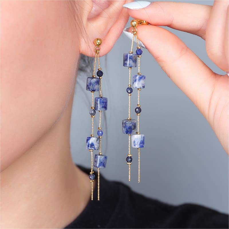 Justop Fashion Jewelry | Embrace Elegance with Gemstone Long Tassel Linear Drop Earrings