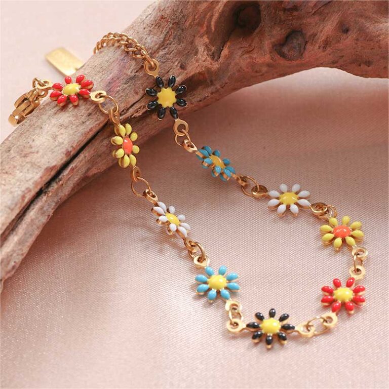 Colorful Rainbow Daisy Flower Charm Bracelet - Justop Fashion Jewelry
