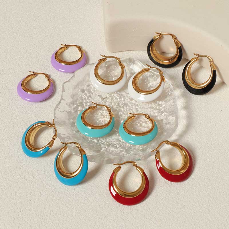 Colorful Enamel Chunky Hoop Earrings - Justop Fashion Jewelry