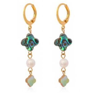 Justop Fashion Jewelry|Natural Shell Dangle Huggie Earrings with Freshwater Pearl Beads