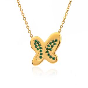 Justop Fashion Jewelry|Zircon Inlay Gold Butterfly Necklace