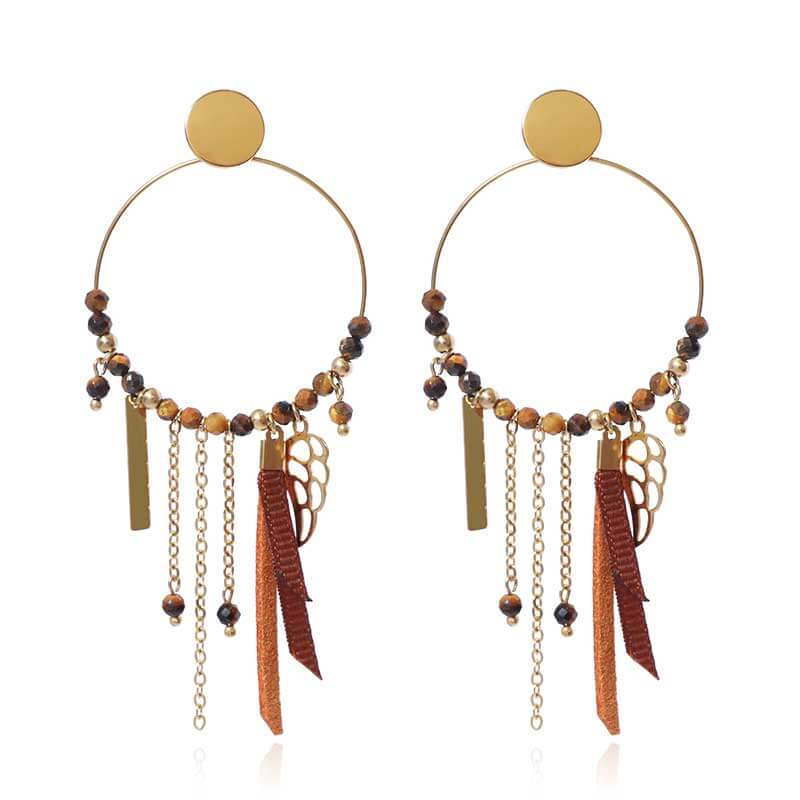 Bohemia Gemstone Beads Tassels Hoop Earrings - Justop Fashion Jewelry