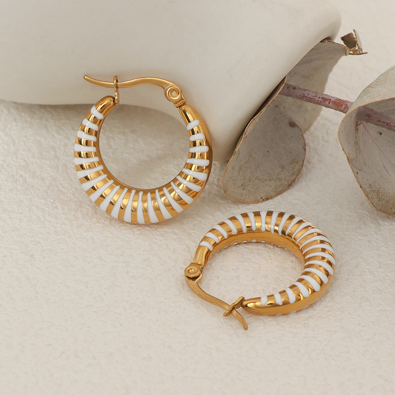 Modern Design Striped Enamel Gold Hoop Earrings In Black Or White ...