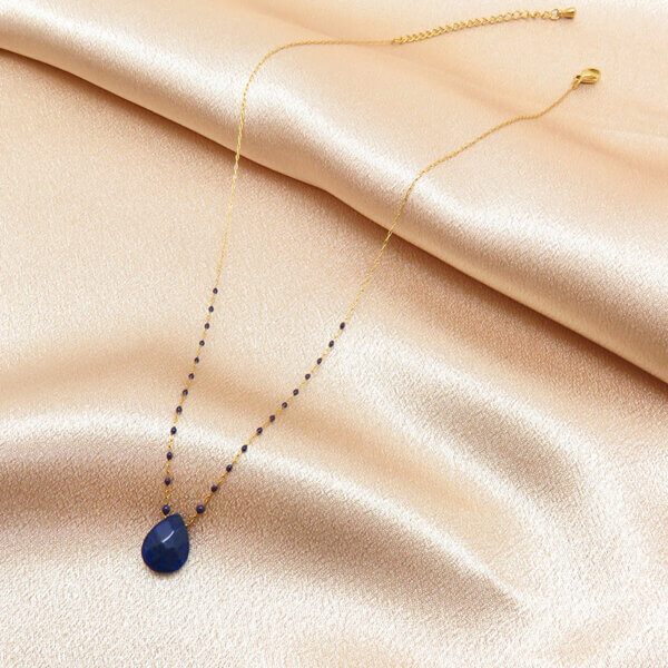 Elegant Collarbone Necklace with Geometric Lapis Lazuli Pendant