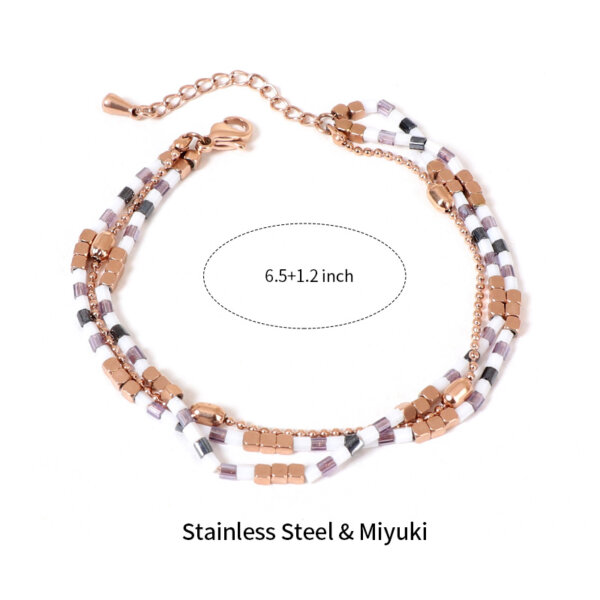 3 Layer Stainless Steel Rose Gold Bracelet with Miyuki Beaded